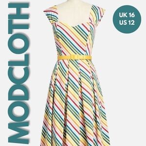 ModCloth x Collectif Jill Rainbow Stripe Swing Dress Size XL/UK 16/US 12